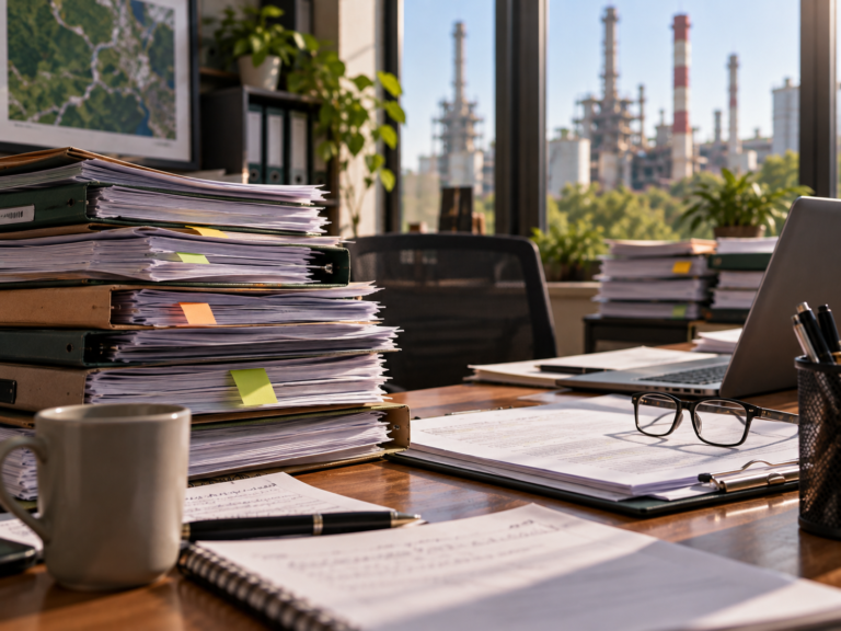 Pilha de documentos e processos represados ilustra os erros que atrasam o licenciamento ambiental
