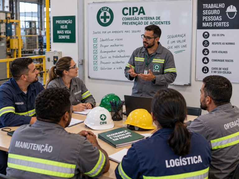 Reunião da CIPA com trabalhadores de diferentes setores discute prevenção de acidentes (NR-5)