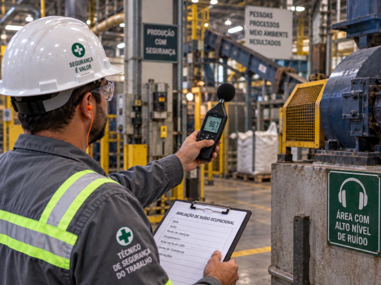 Técnico mede condições ambientais de trabalho para elaboração do LTCAT